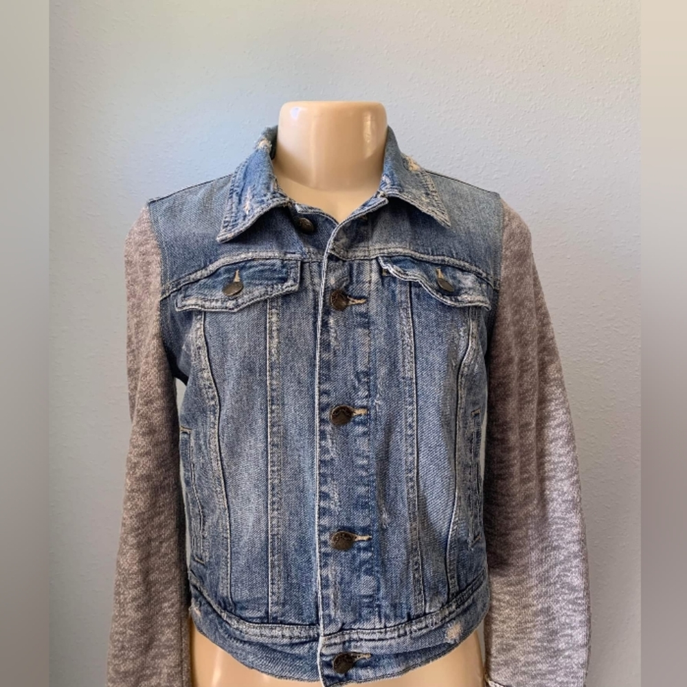 Veterans Day special:Free People denim jacket with grey sleeves